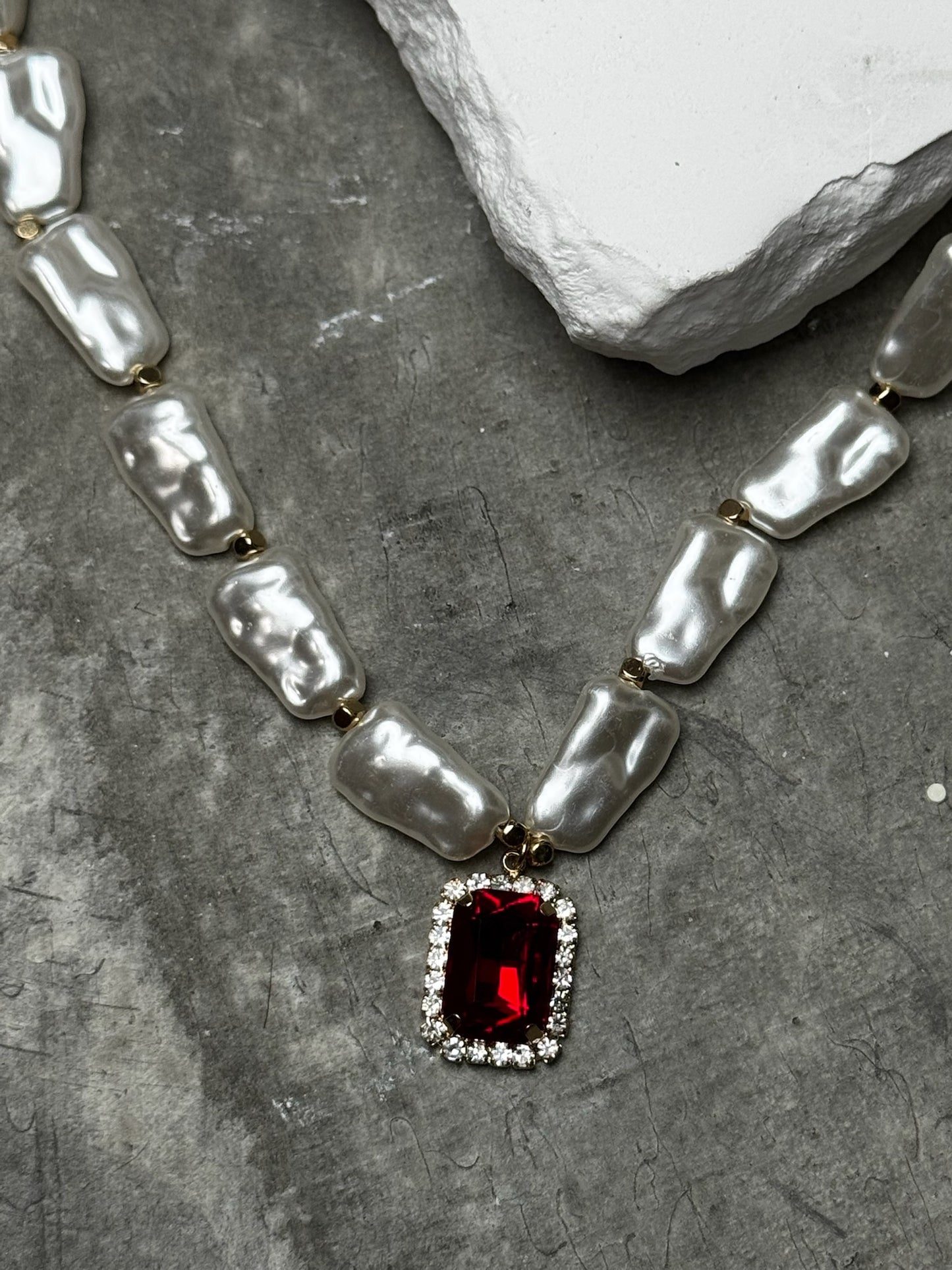 Frost & Flame Pearl Necklace 15" w/ Extender