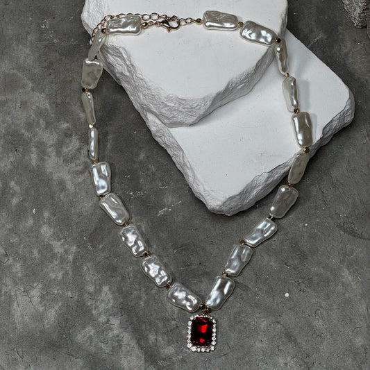 Frost & Flame Pearl Necklace 15" w/ Extender