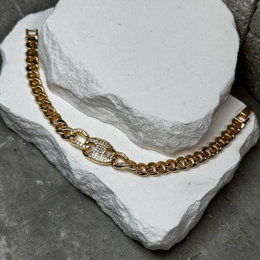 Crystal Clasp Link Bracelet 7"