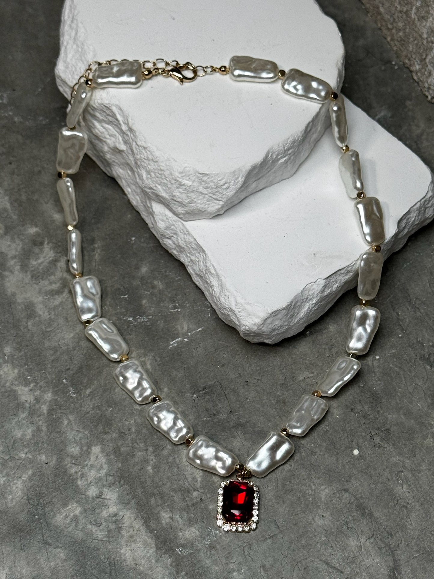Frost & Flame Pearl Necklace 15" w/ Extender