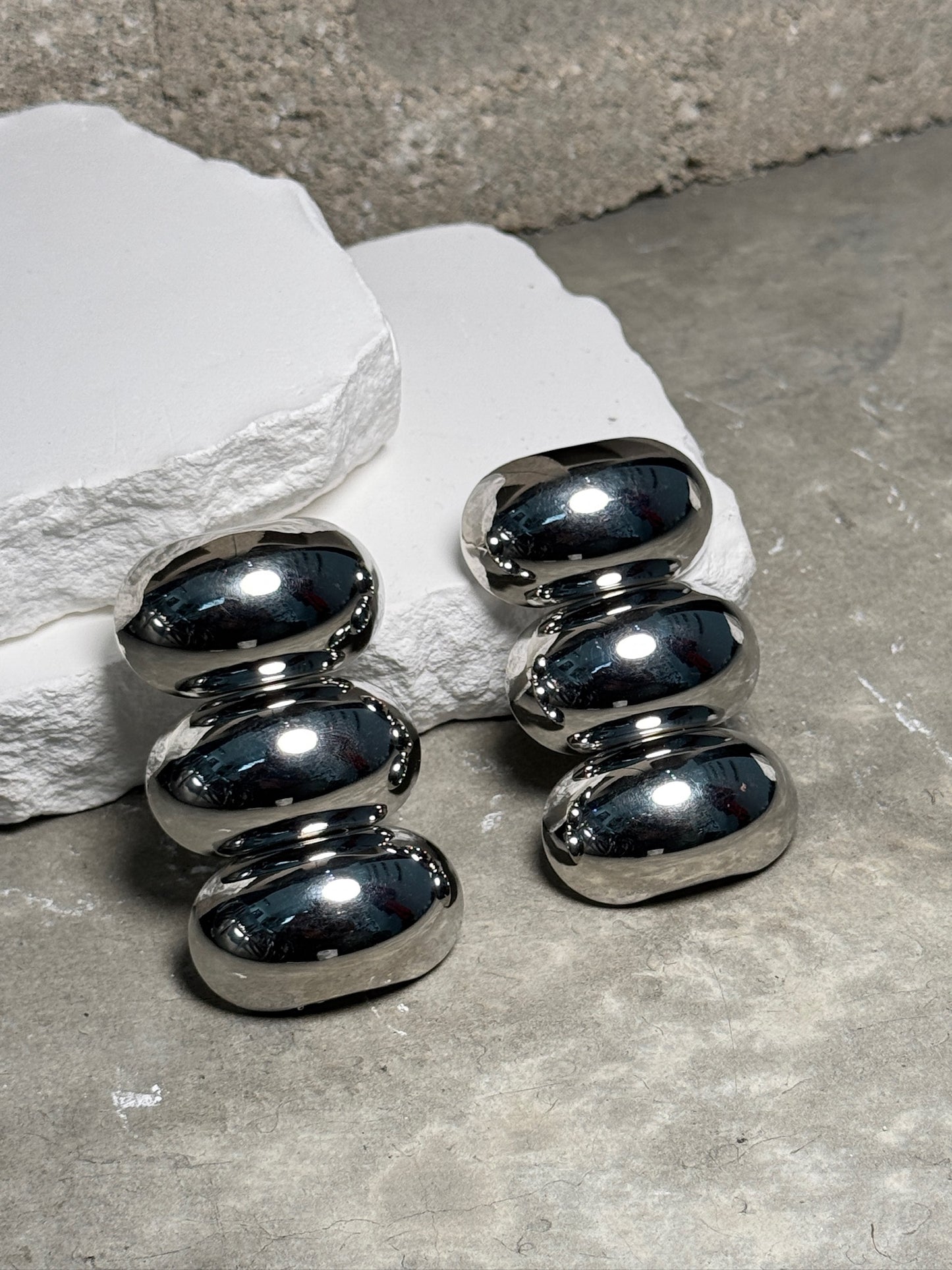 Cosmic Chrome Triple Layer Chunky Earrings