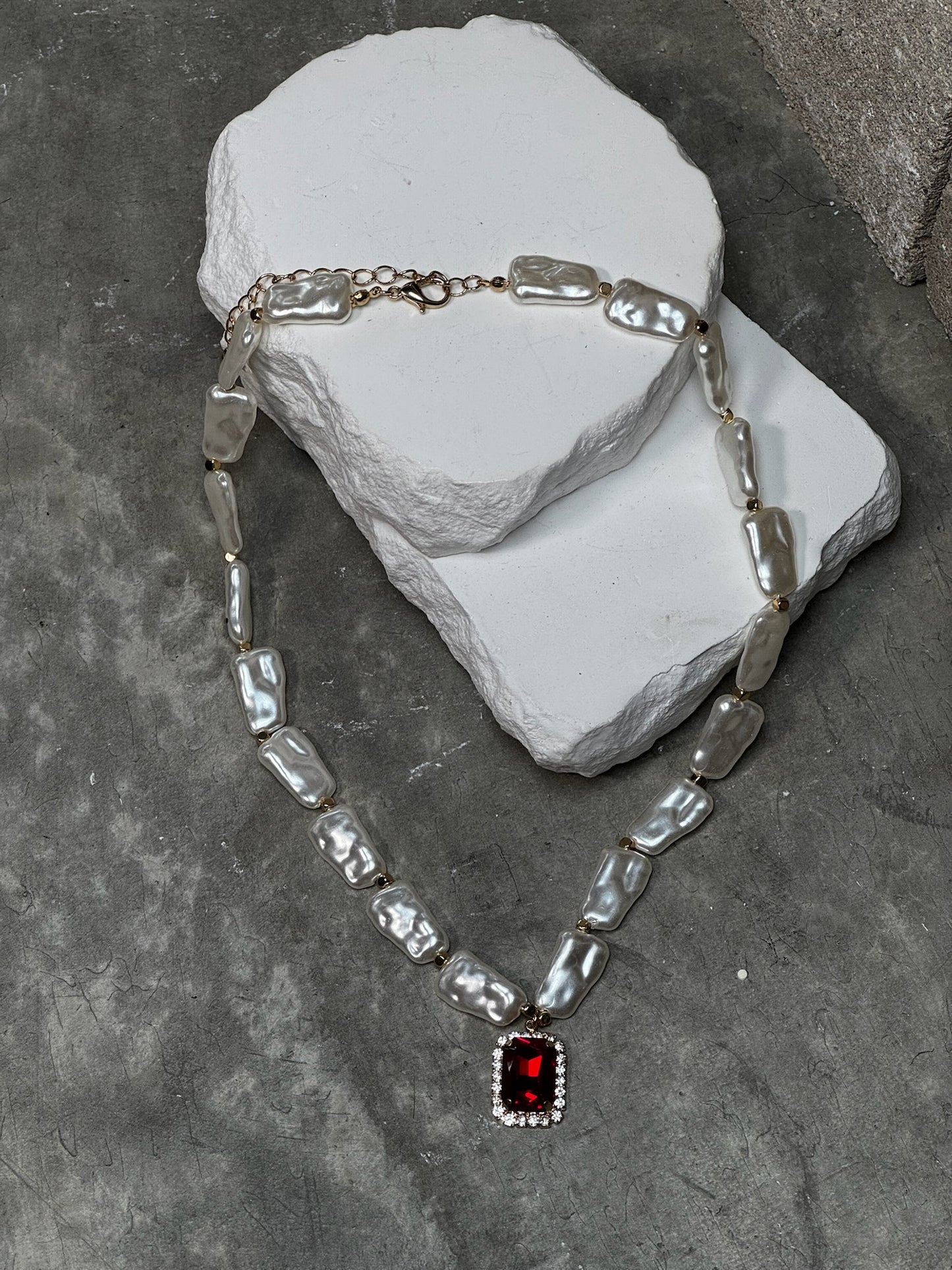 Frost & Flame Pearl Necklace 15" w/ Extender