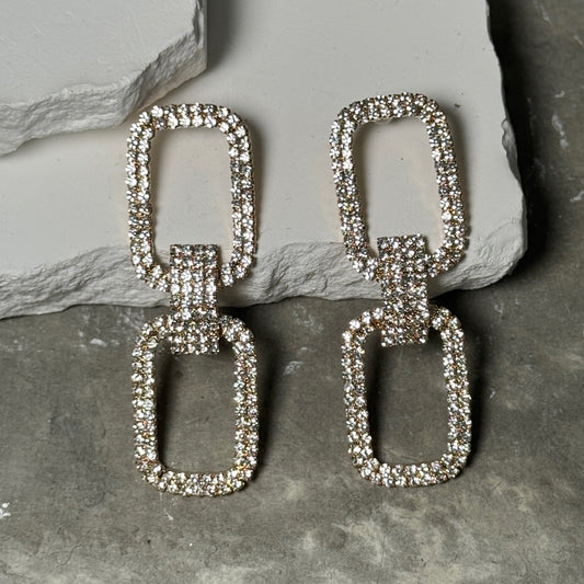 So Fancy Linked Rhinestone Earrings
