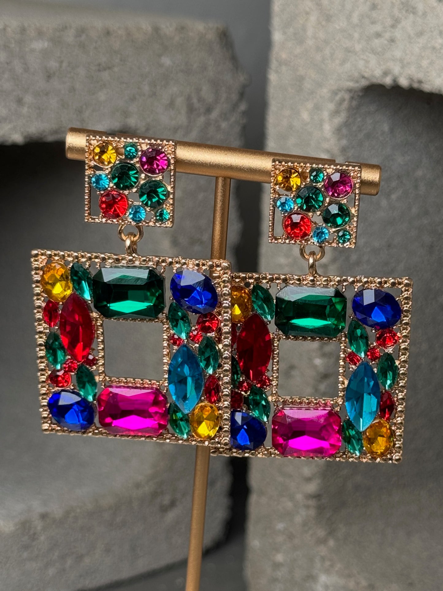 Multi Color Square Tassel Earrings