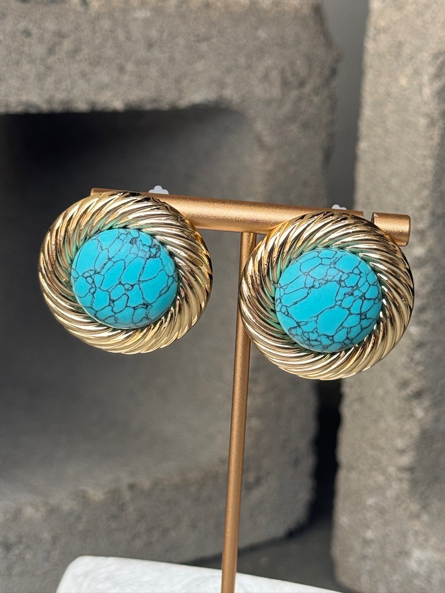 Teal Dynasty Ribbed Stud Earrings