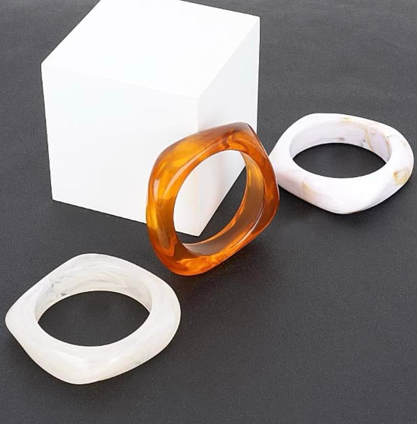 3 Piece Translucent Stone Bangle Set 8"