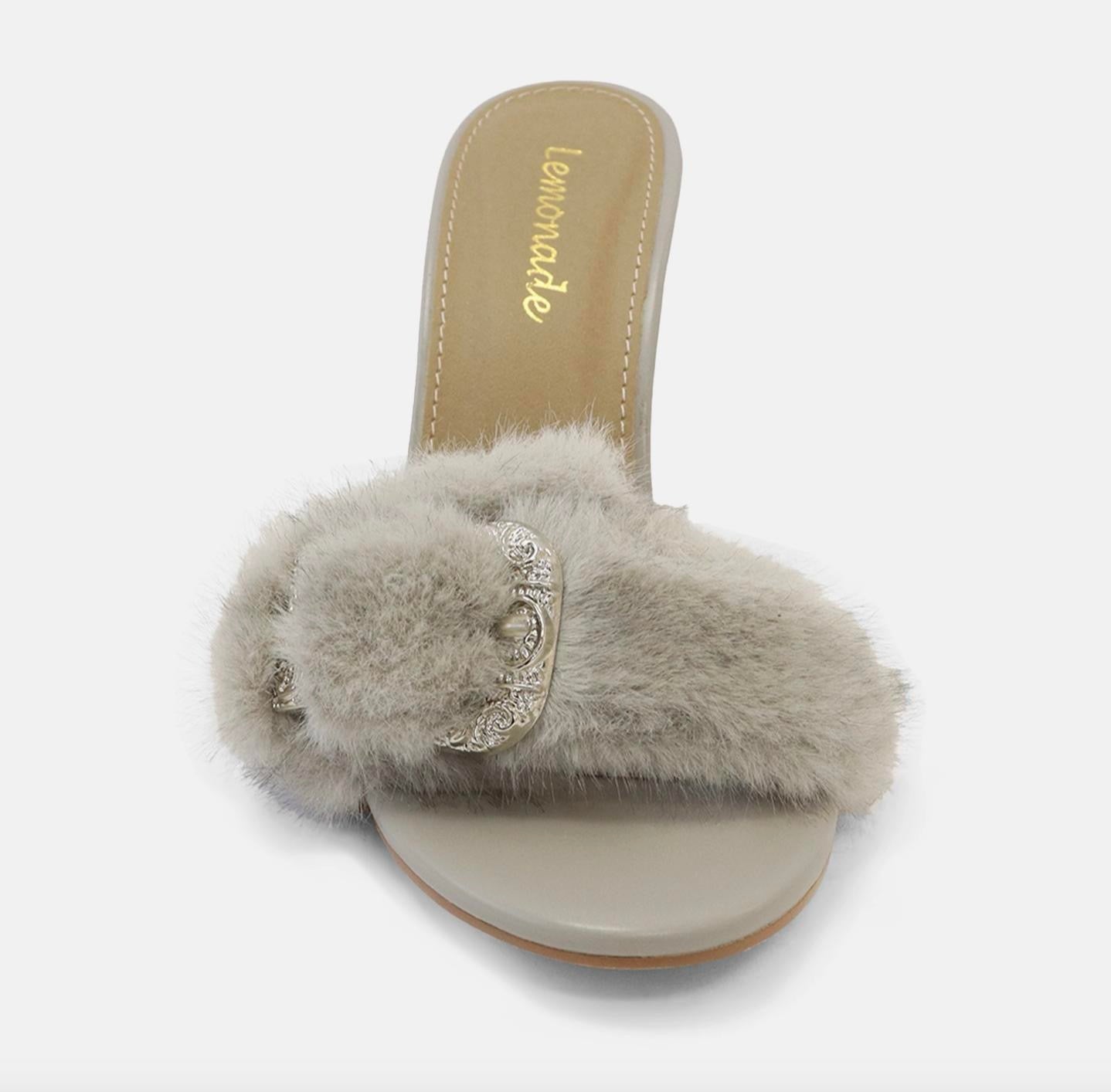 Fur Mule Heels w/ Embellishment