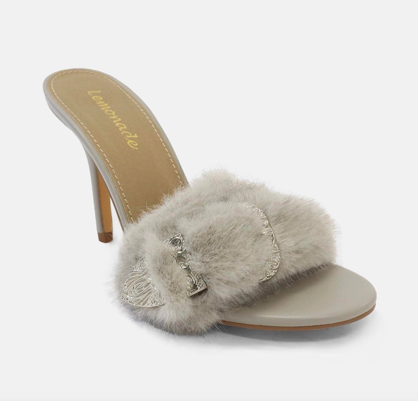 Fur Mule Heels w/ Embellishment