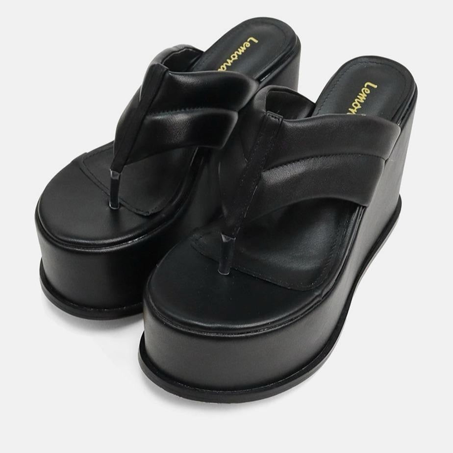 Black Platform Wedge Sandal