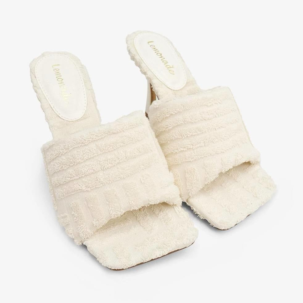 Cream Textured Fabric Mules