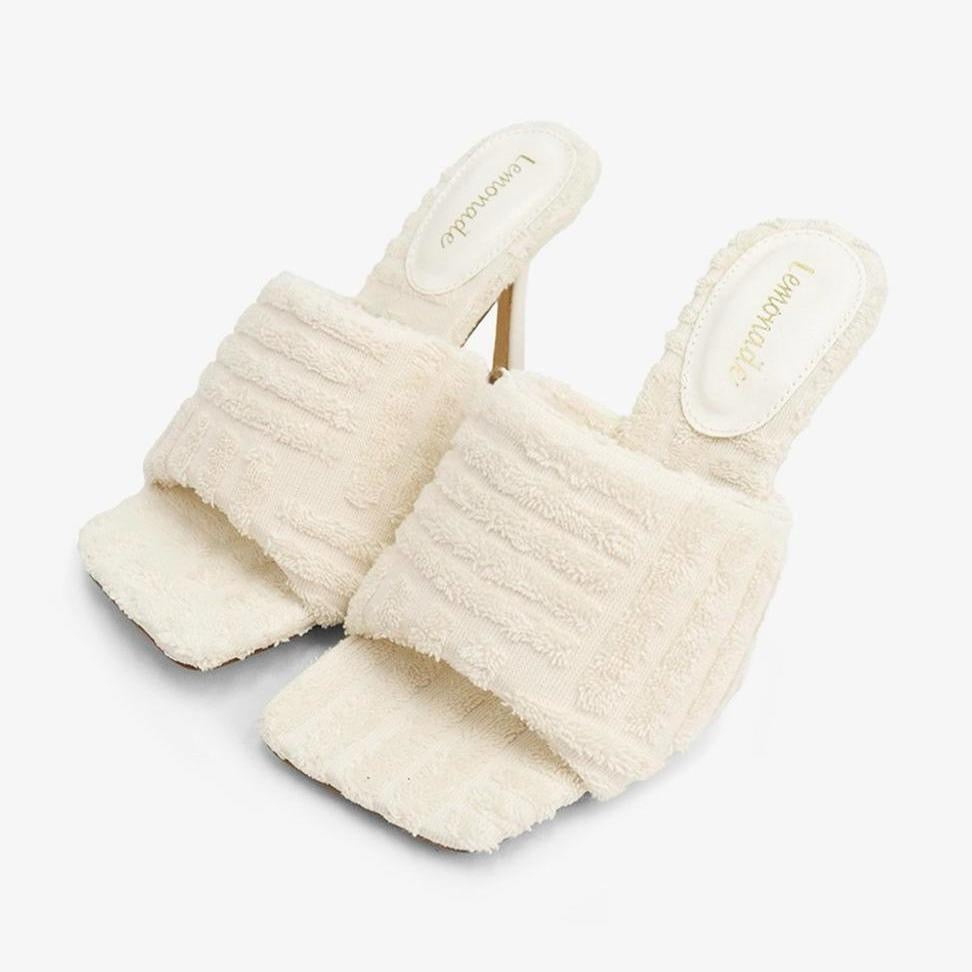 Cream Textured Fabric Mules