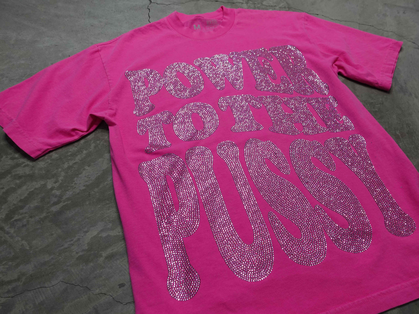 Pink Power to the P Rhinestoned Heavy Weight T-Shirt