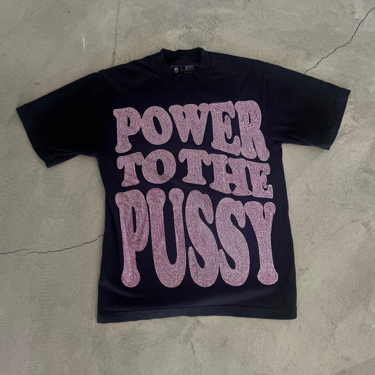 Pink and Black Power to the P Rhinestoned Heavy Weight T-Shirt