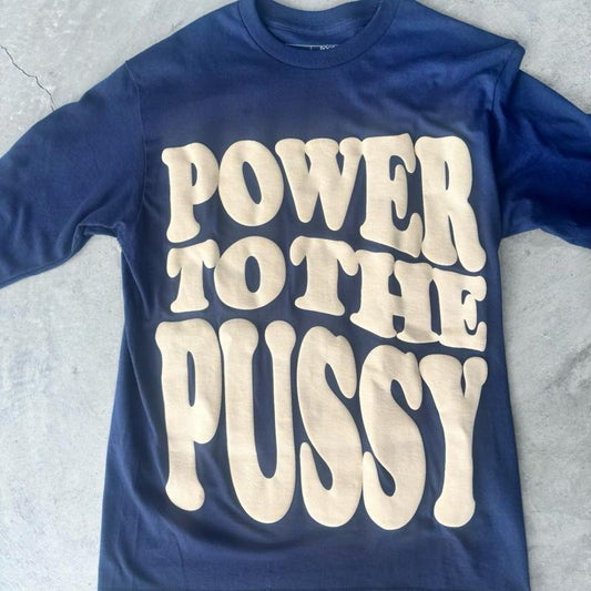 NAVY POWER TO THE P Oversized T-Shirt 100% Shrink-Free Cotton Long Sleeve Graphic Tee