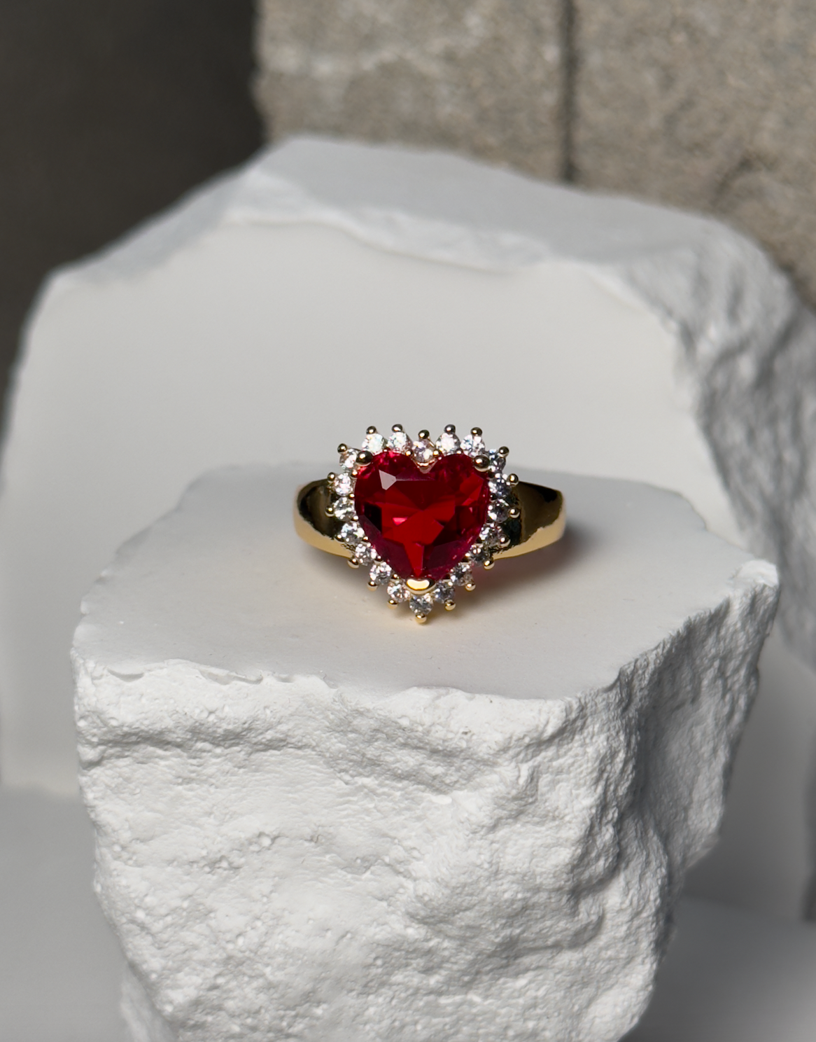 Premium Stoned Heart Adjustable Ring Up To Size 9
