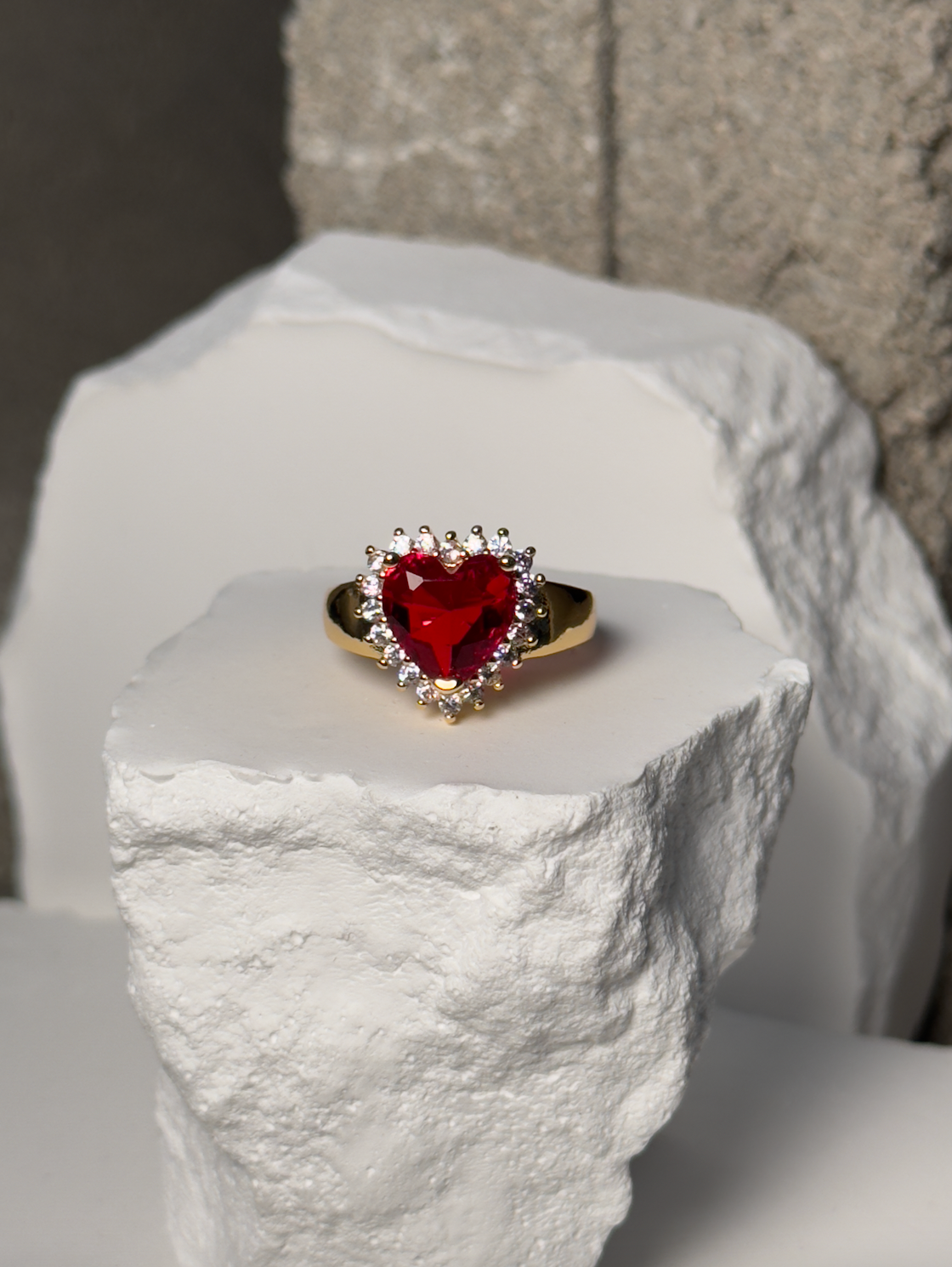 Premium Stoned Heart Adjustable Ring Up To Size 9