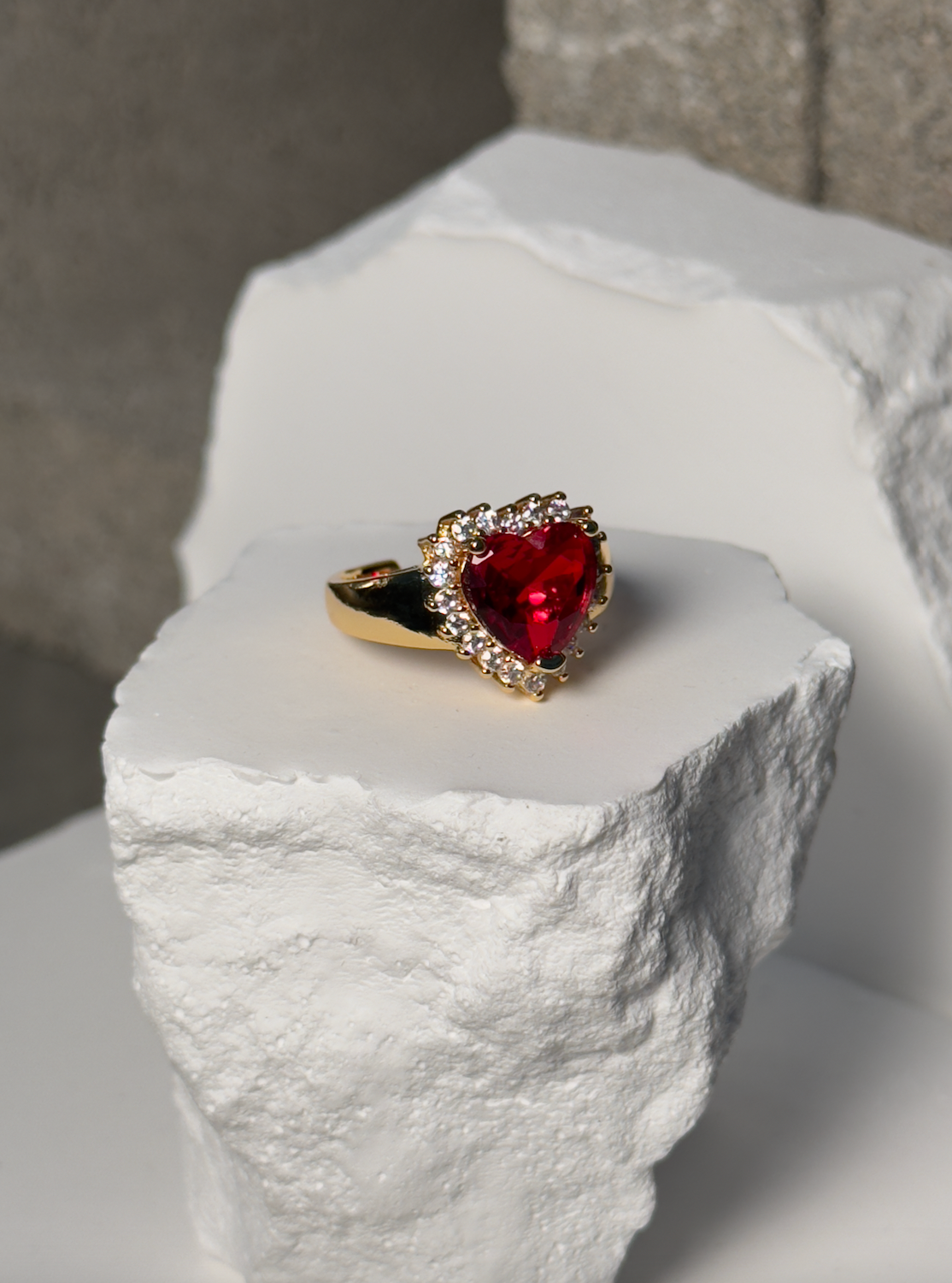 Premium Stoned Heart Adjustable Ring Up To Size 9