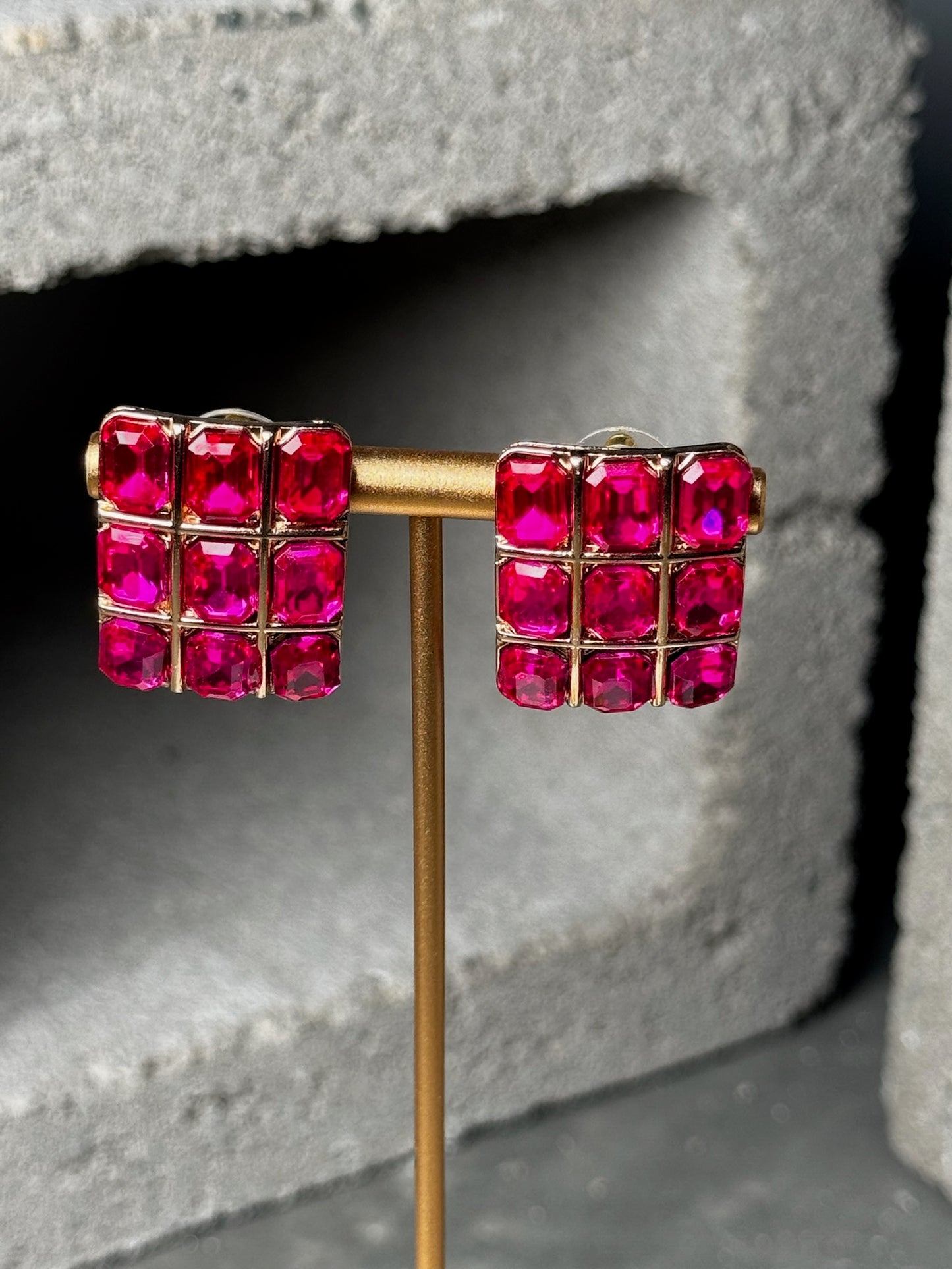 Fuchsia Flair Square Stud Earrings