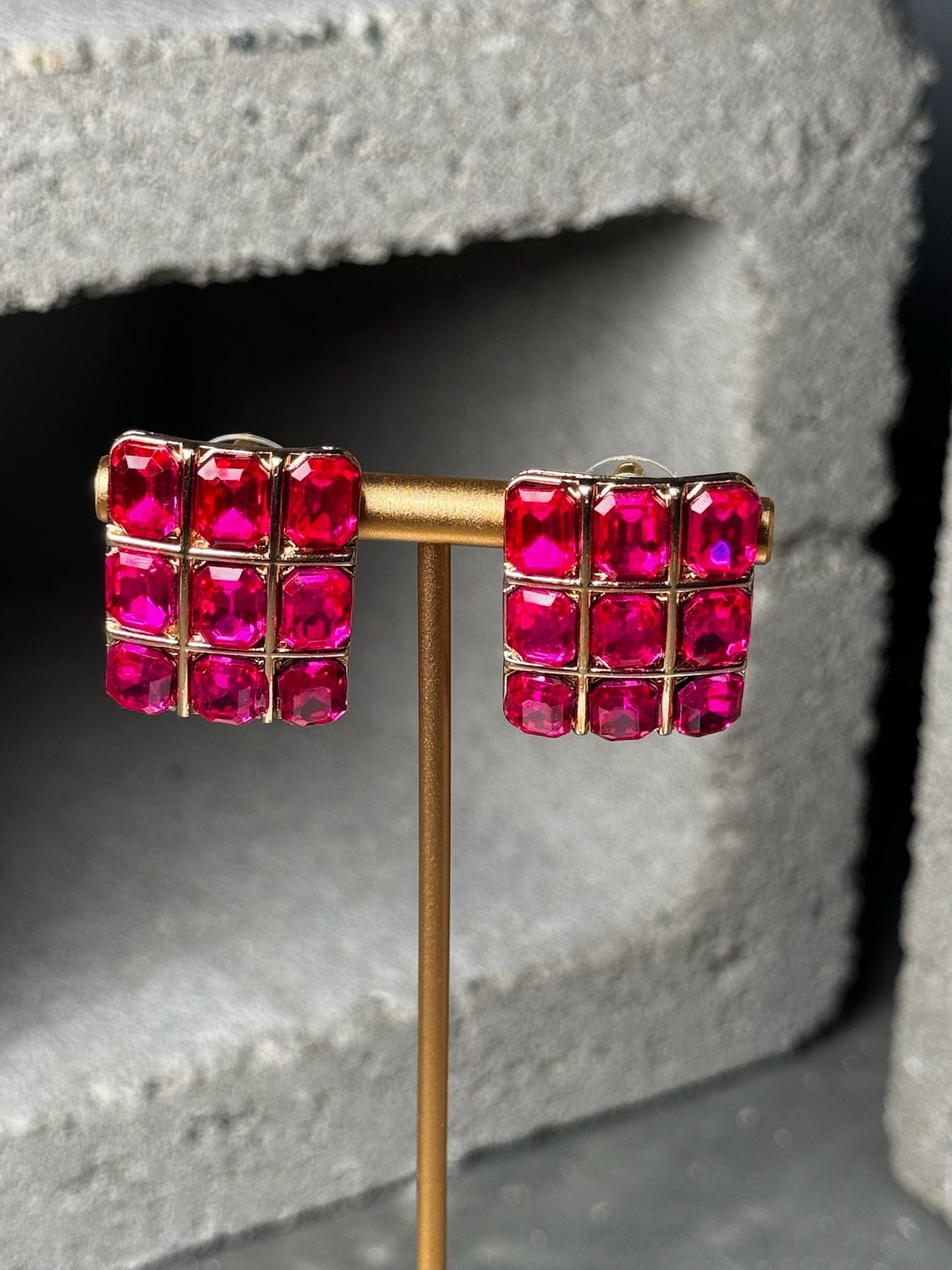 Fuchsia Flair Square Stud Earrings