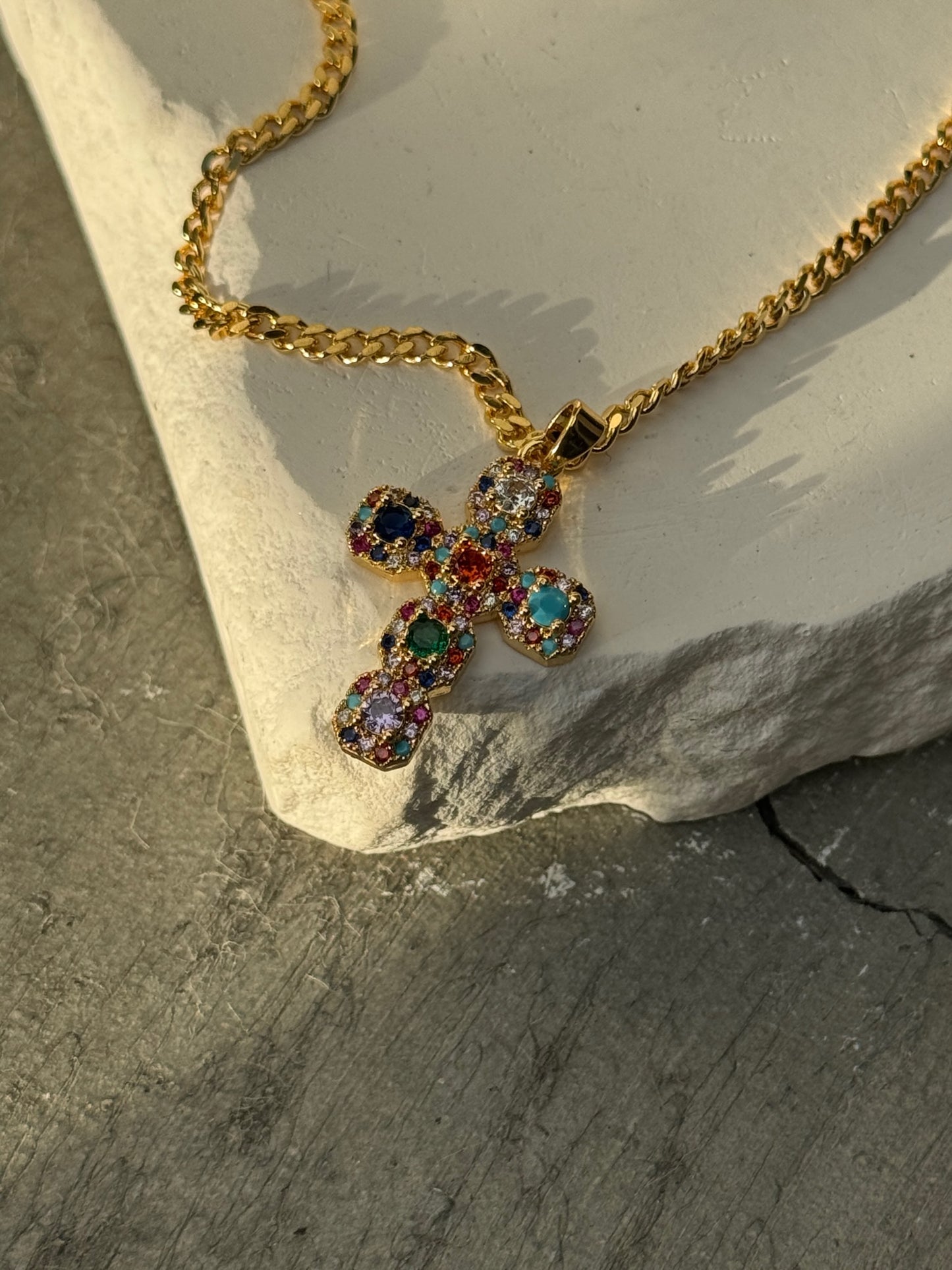 With Grace Multi Color 18k Cross Necklace 18"