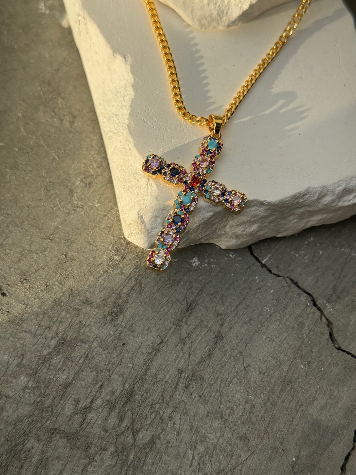With Grace Multi Color 18k Cross Necklace 18"