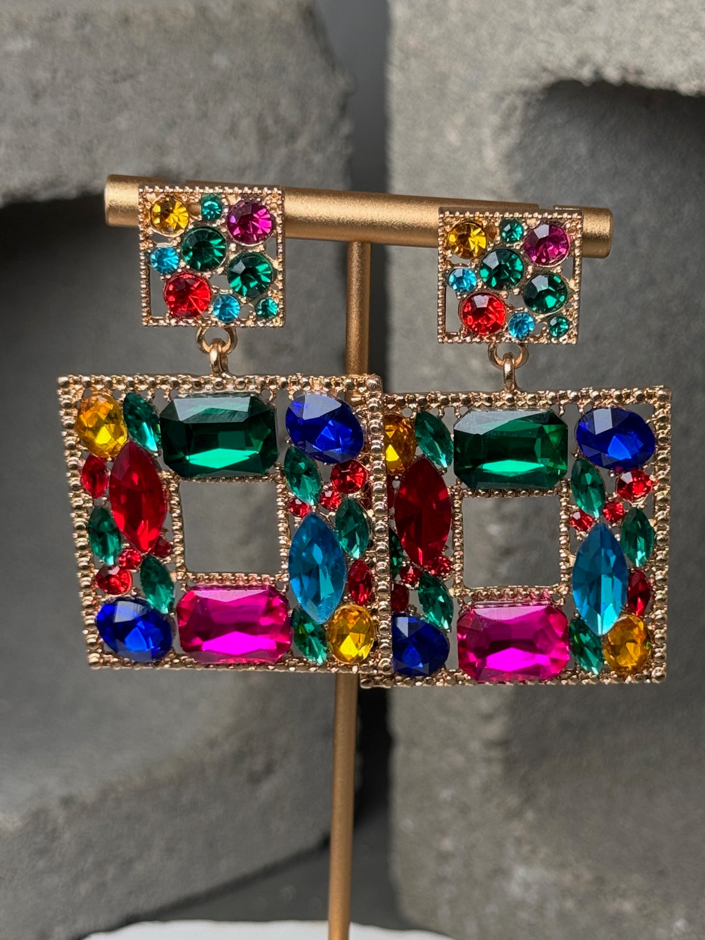 Multi Color Square Tassel Earrings