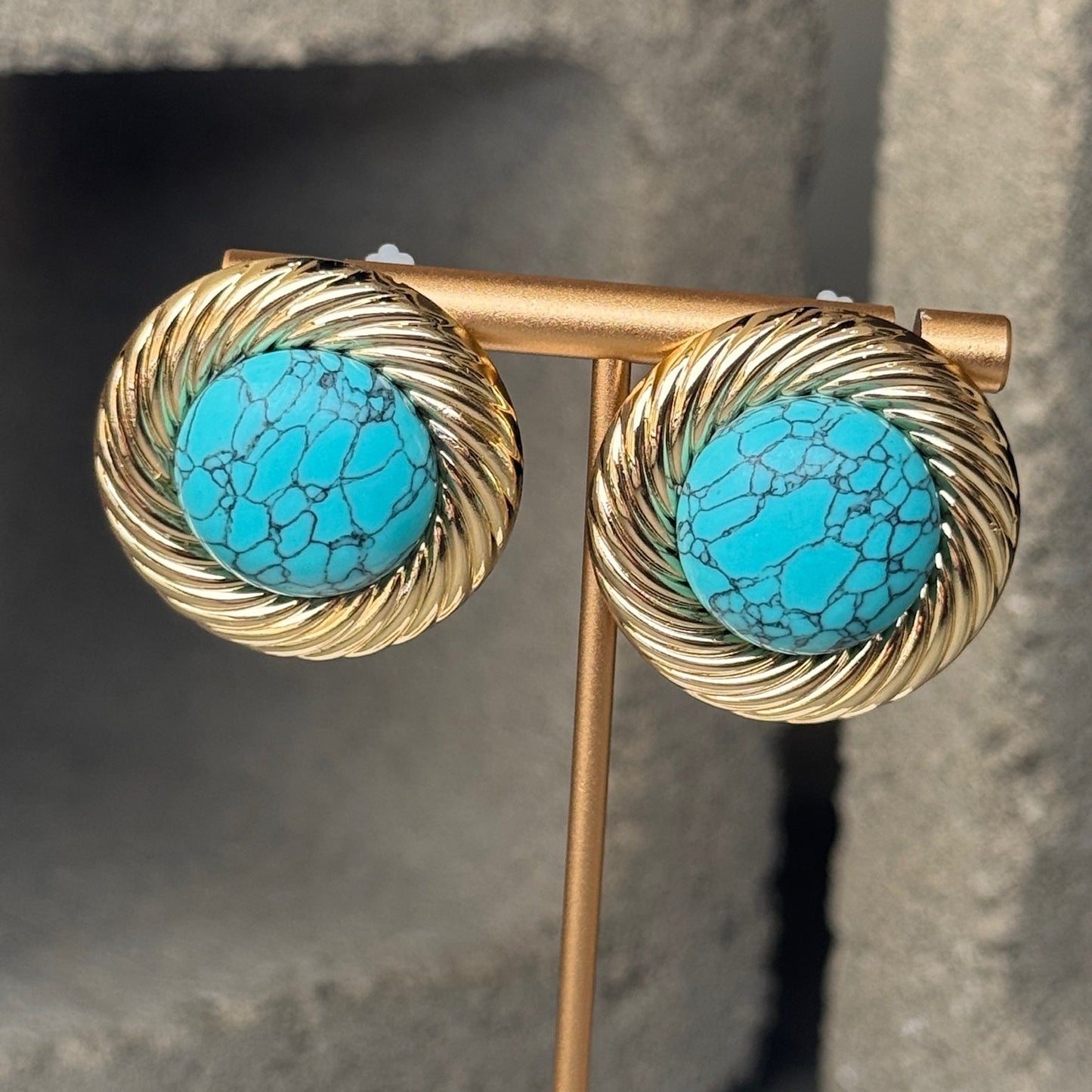 Teal Dynasty Ribbed Stud Earrings