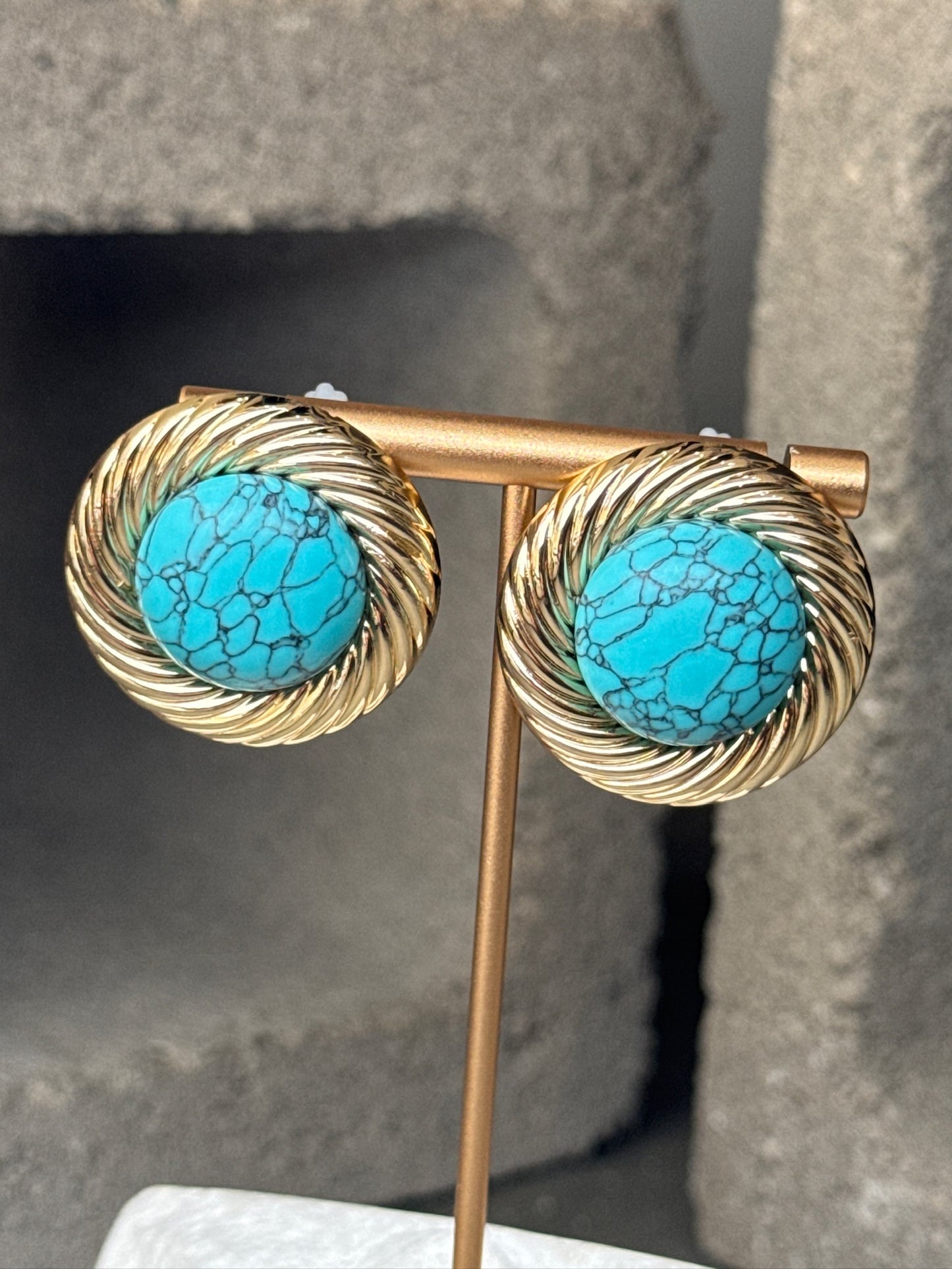 Teal Dynasty Ribbed Stud Earrings