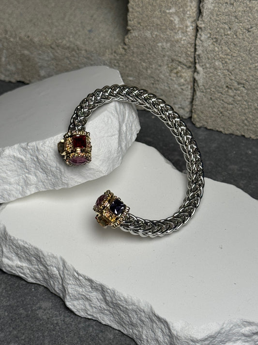 I Slay Mixed Metal Gem Bracelet Up To 9"