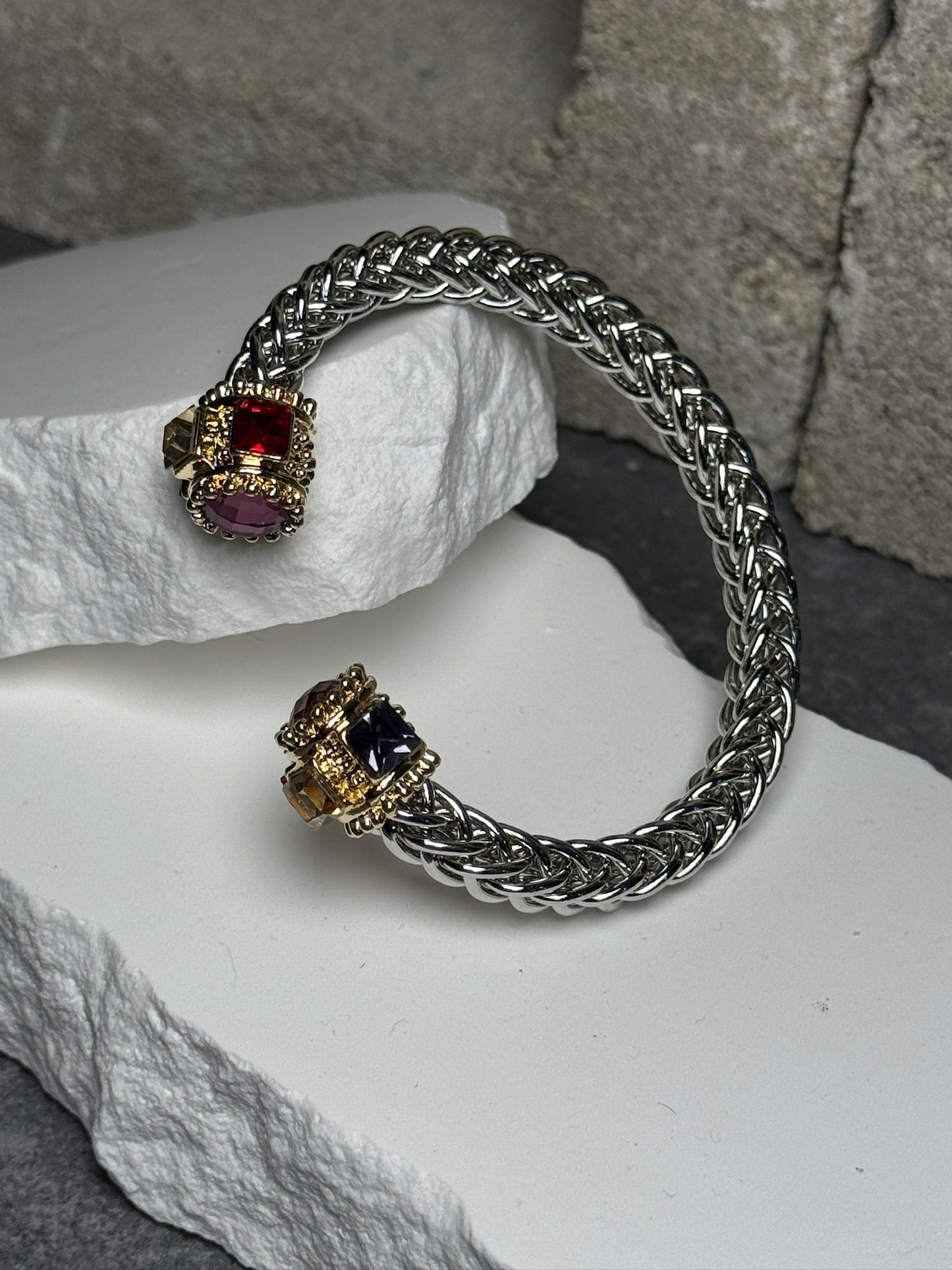 I Slay Mixed Metal Gem Bracelet Up To 9"