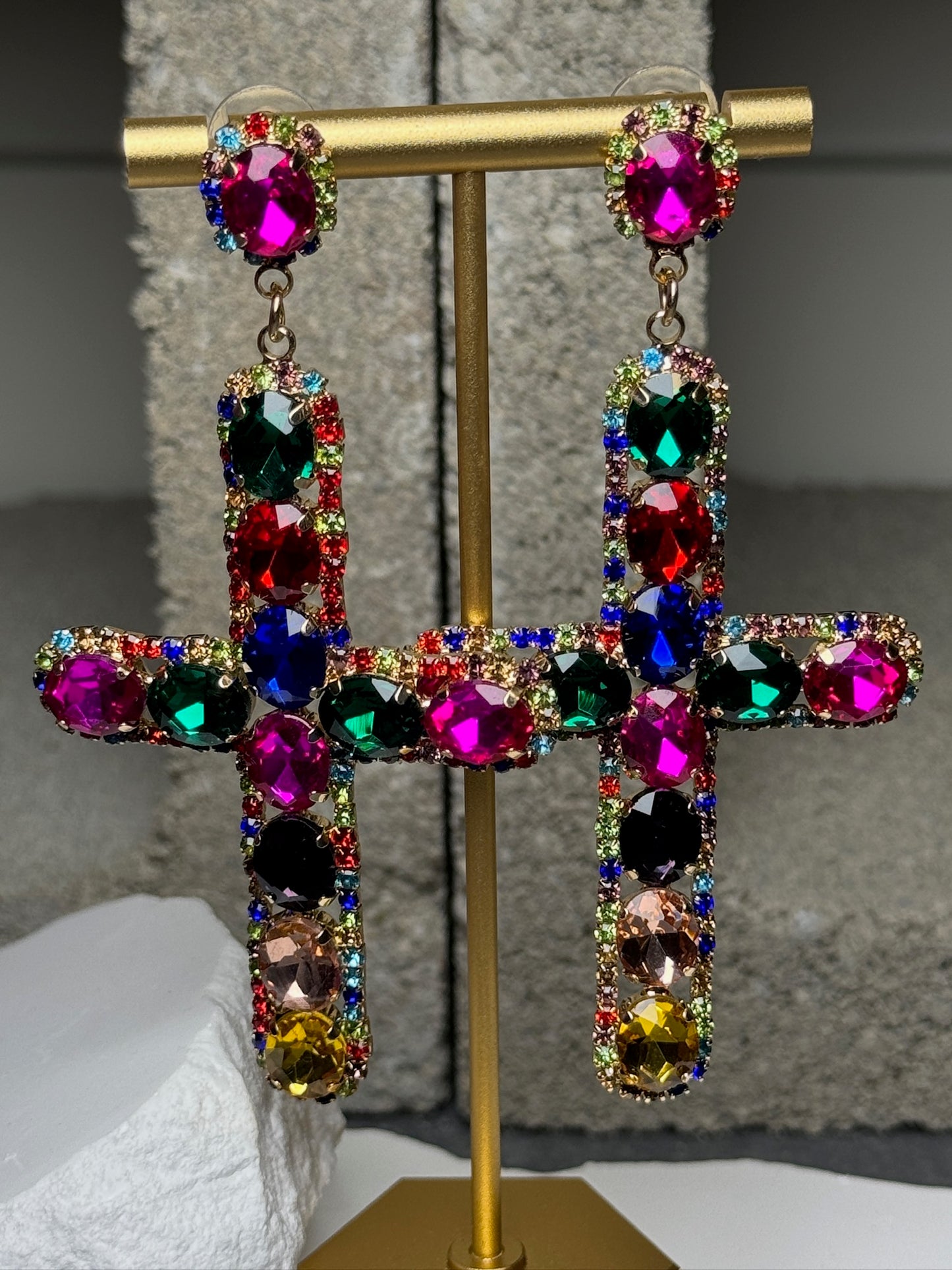 Gem Cross Earrings