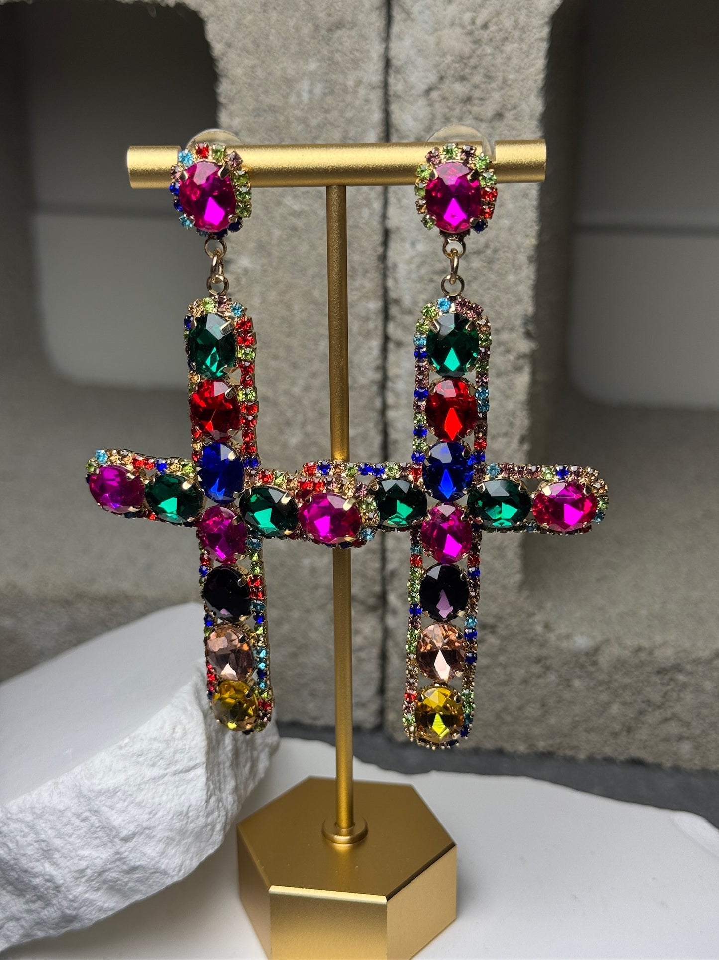 Gem Cross Earrings