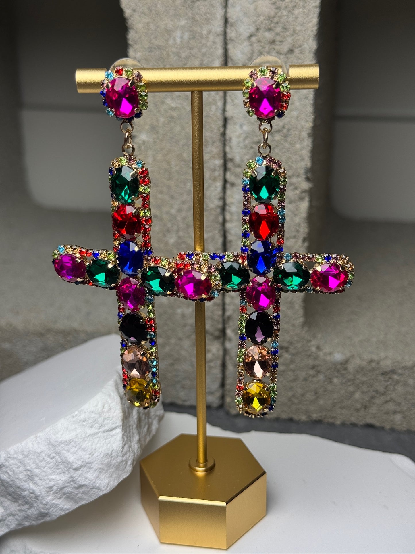 Gem Cross Earrings